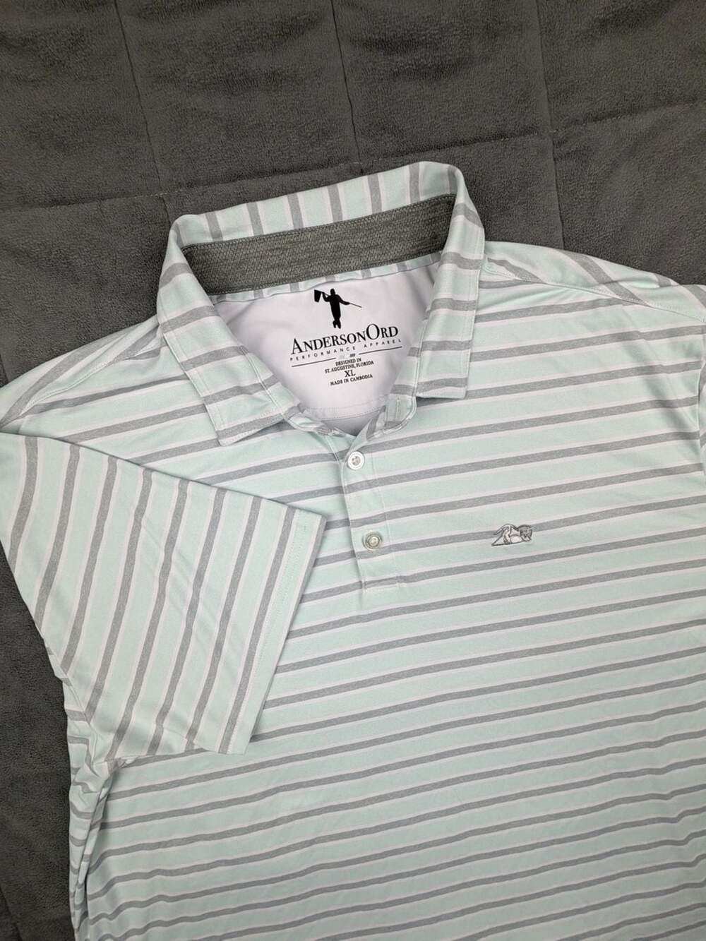 AndersonOrd Performance Apparel Men's XL Striped Golf Polo Shirt Mint Green Gray